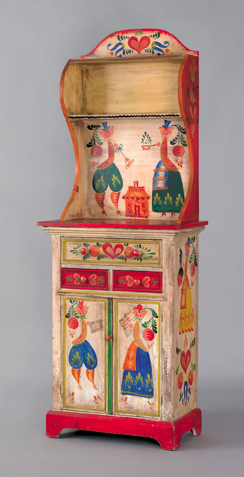 Appraisal: Painted stepback cupboard by Peter Hunt - h w