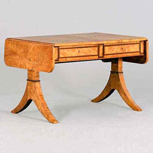 Appraisal: A Swedish Karl Johan Burled Birch Drop-Leaf Sofa Table circa