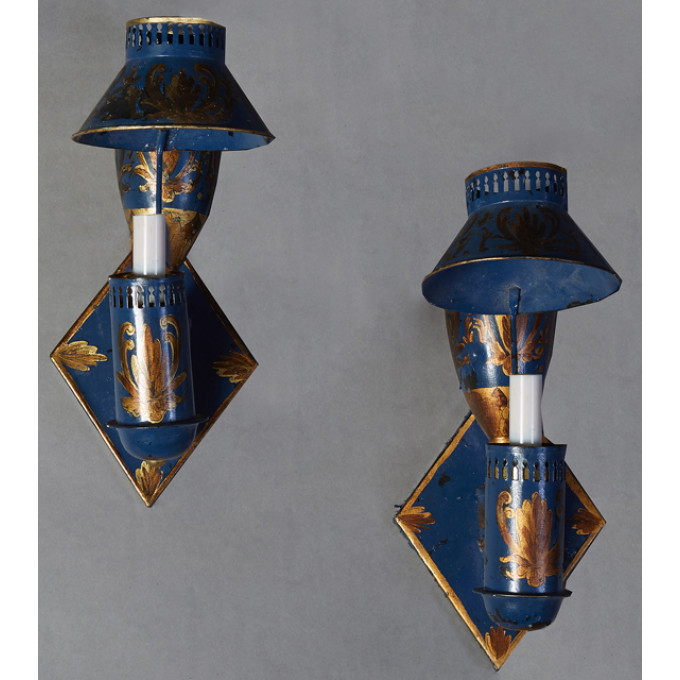 Appraisal: Pair of Painted Tole Single Light Sconces th c the