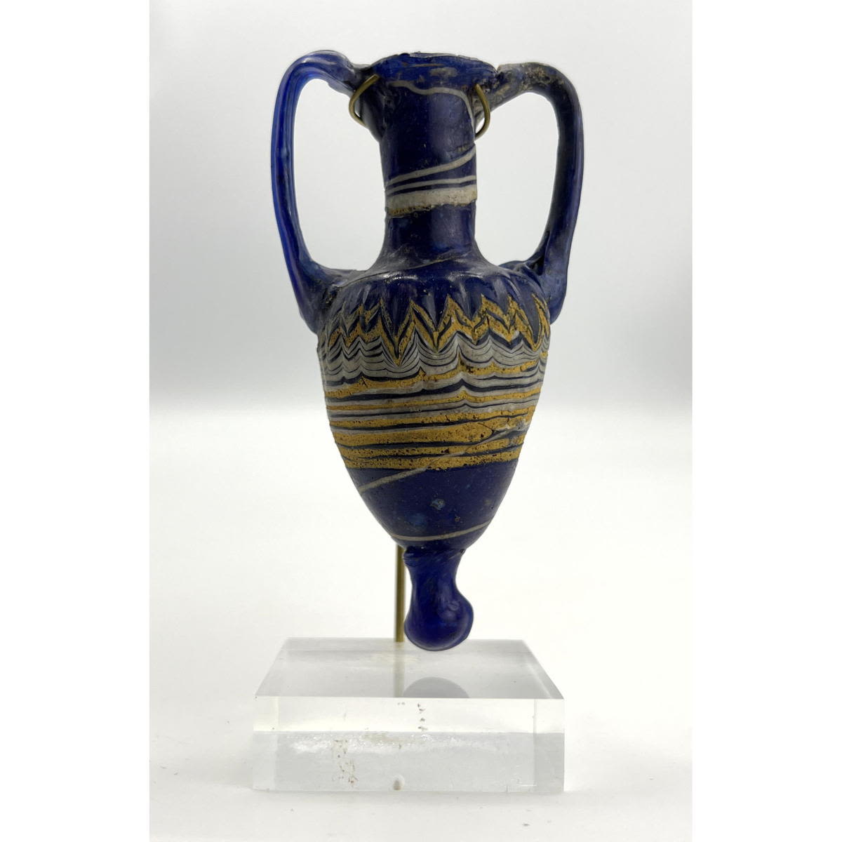 Appraisal: Royal Blue handled amphora vessel Ancient Roman glass with yellow