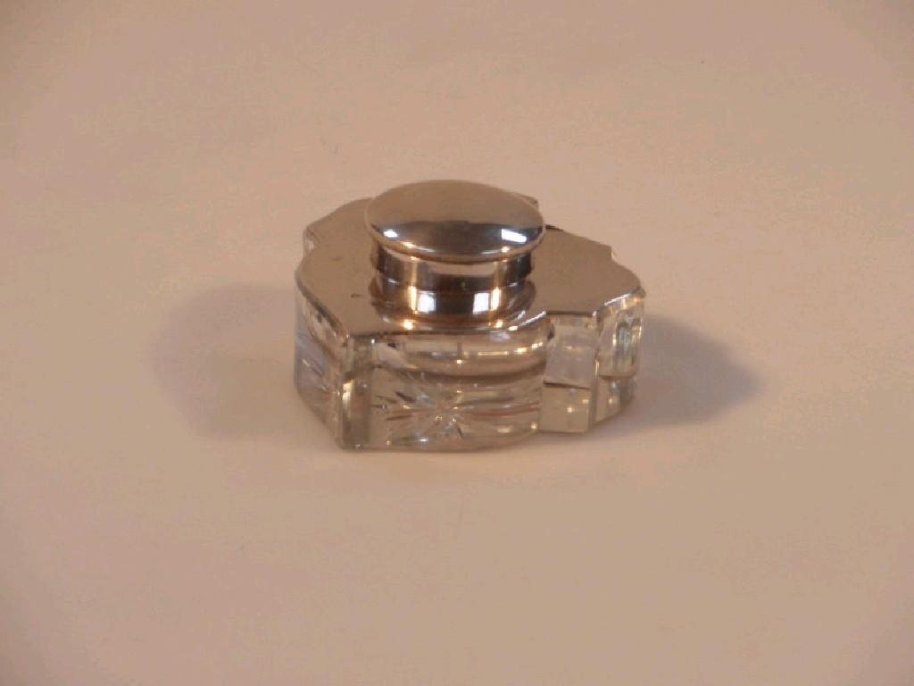 Appraisal: An Edwardian silver and cut crystal inkwell in the form