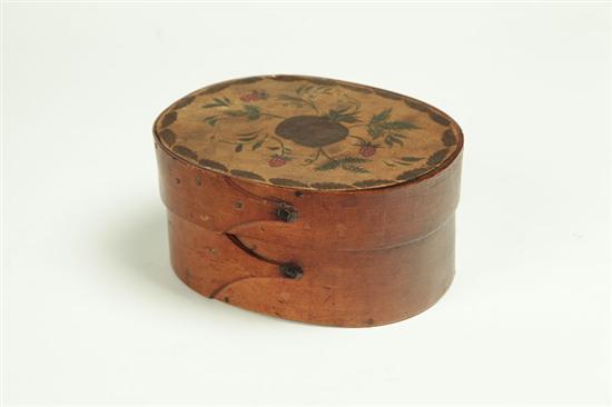 Appraisal: DECORATED PANTRY BOX American th century maple and pine Bentwood