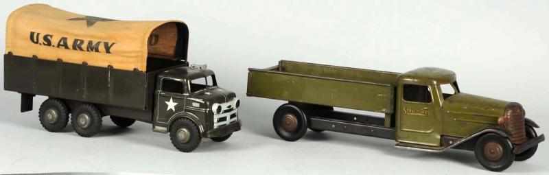 Appraisal: Lot of Pressed Steel Army Truck Toys Includes Lumar Troop