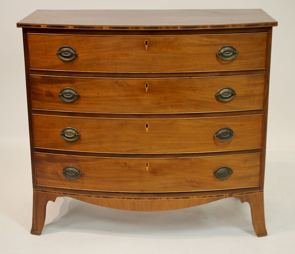 Appraisal: Mahogany Bowfront Chest of Drawers th C Pine secondary Four