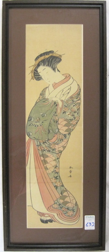 Appraisal: KATSUKAWA SHUNSHO JAPAN - COLOR WOODCUT depicting lady in robe