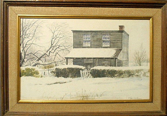 Appraisal: - Framed watercolor landscape painting of a wooden house in