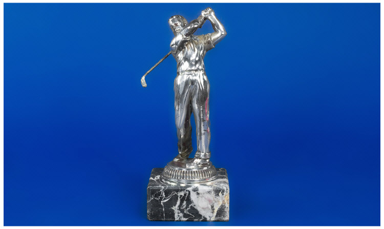 Appraisal: Silver Plated Figure Of A Golfer Realistically Modelled In Full