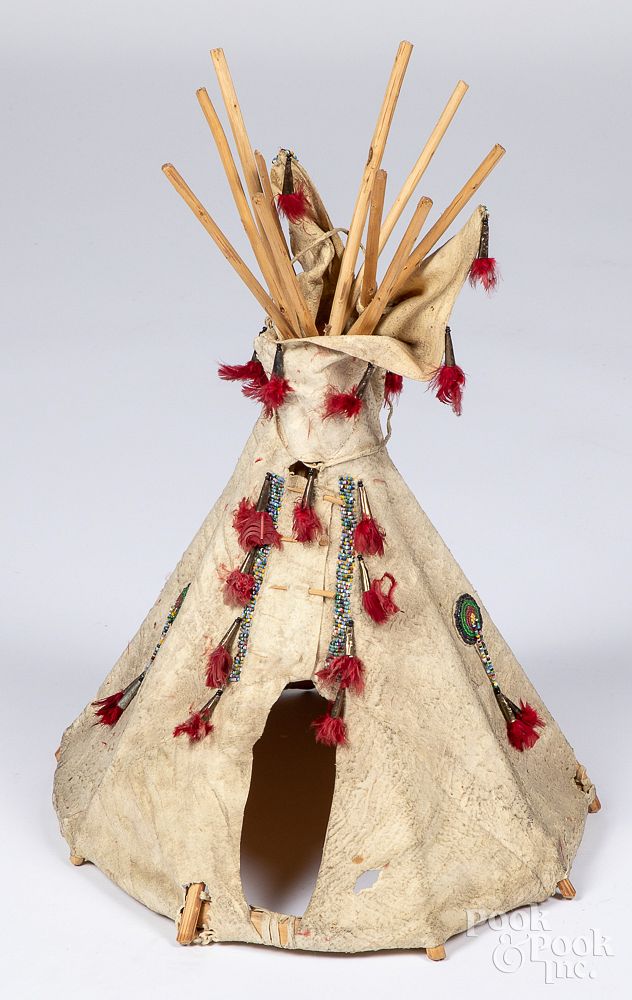 Appraisal: Miniature beaded hide teepee Miniature beaded hide teepee mid th