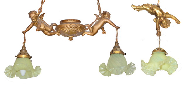 Appraisal: A GILT METAL TWO BRANCH HANGING LIGHT in the form