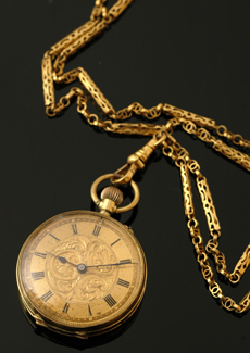 Appraisal: LADIES CT GOLD ENGRAVED POCKET WATCH TO A PLATED FANCY