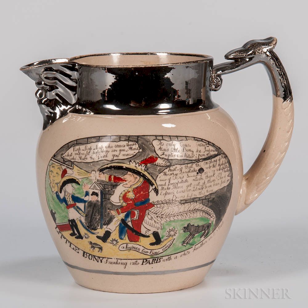 Appraisal: Staffordshire Silver Lustre Decorated Satirical Napoleon Jug Staffordshire Silver Lustre