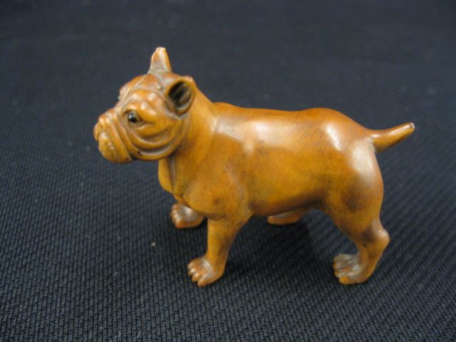 Appraisal: Carved Wood Netsuke of a Boxer Dog onyx eyes signed