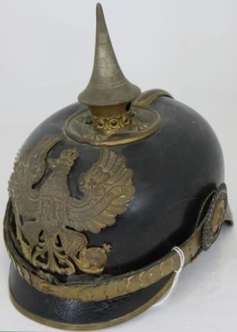 Appraisal: GERMAN WWI PRUSSIAN PICKELHAUBE SPIKED HELMET SHOWS SEPARATION TO STITCHED