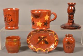 Appraisal: Pcs of Breininger Pottery Glazed Redware Six Various Pieces of