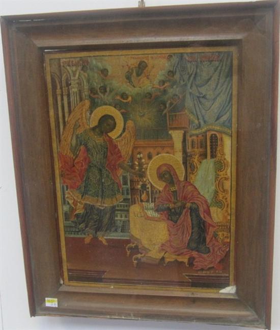 Appraisal: FINE GREEK ICON Polychromed and gilt Signed dated in white