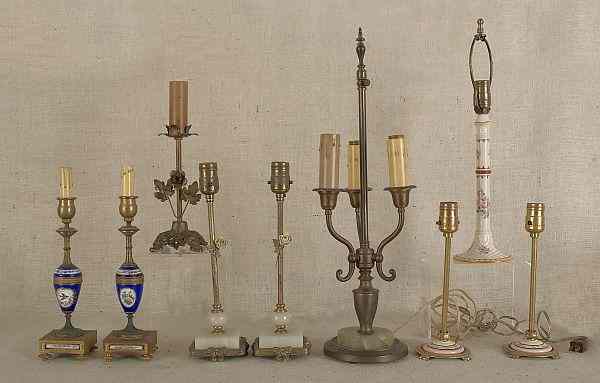 Appraisal: Nine assorted table lamps to include brass and porcelain examples