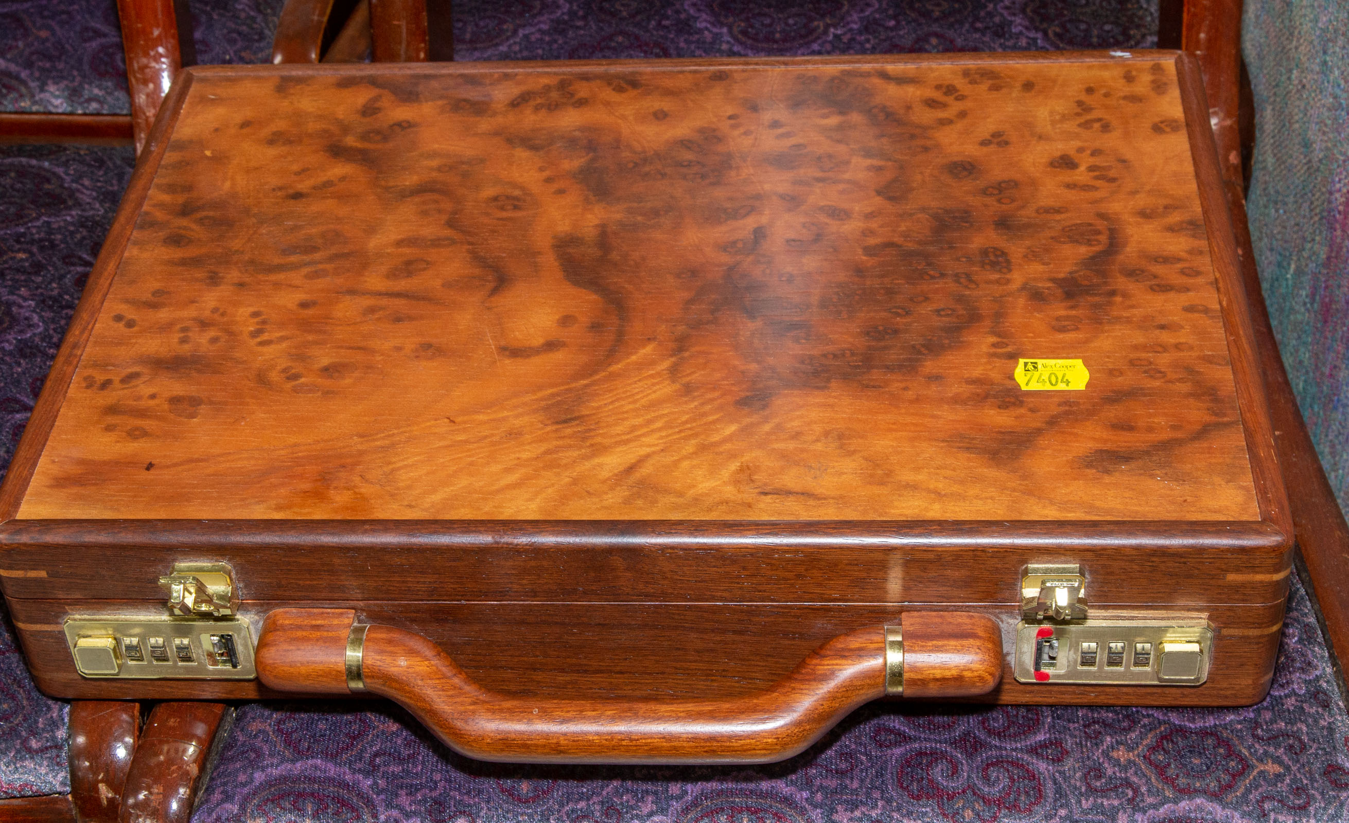 Appraisal: HAND CRAFTED WOOD ATTACHE CASE Burl top and bottom leather