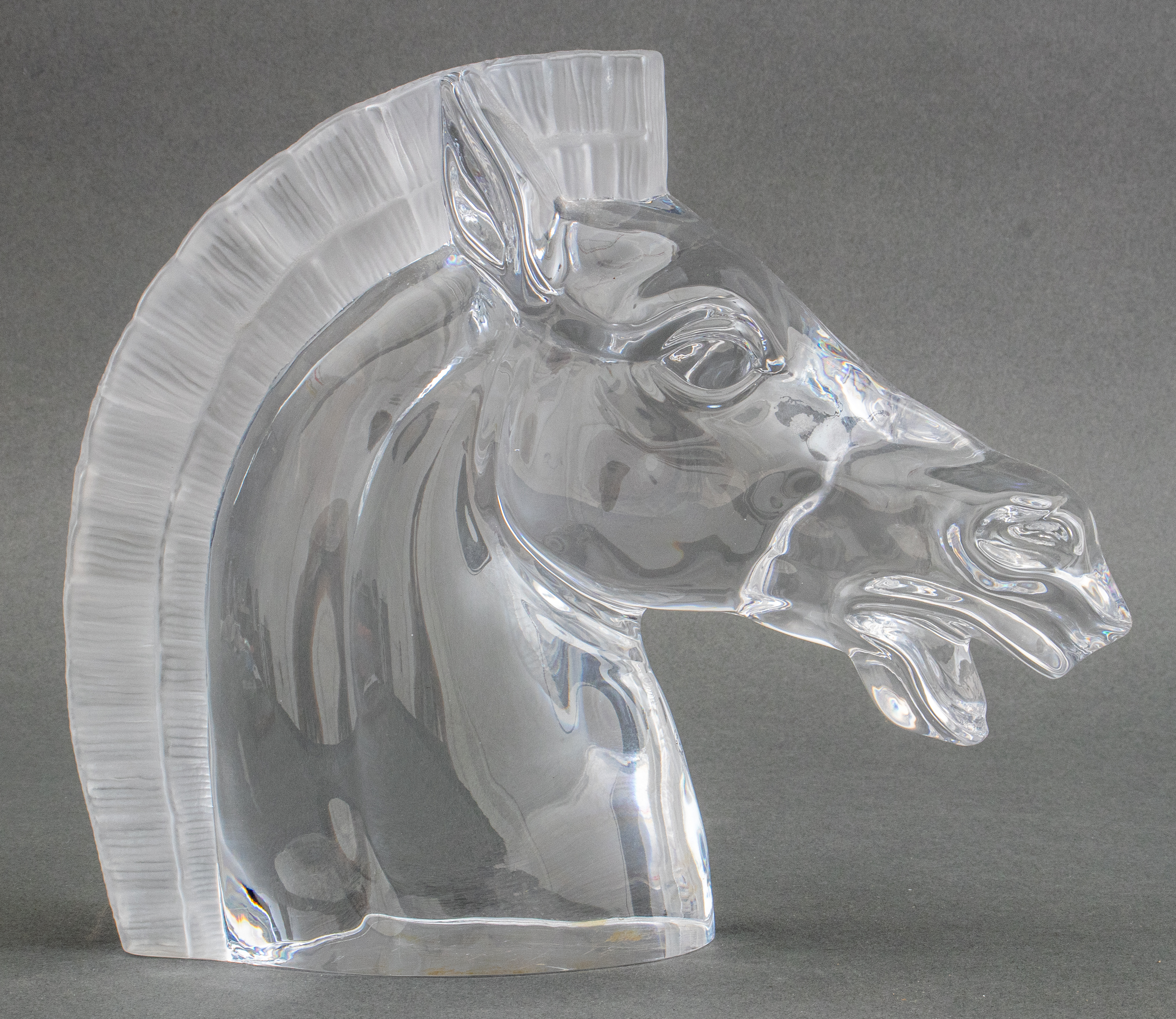 Appraisal: FRANKLIN MINT HORSE HEAD GLASS SCULPTURE French clear glass sculpture