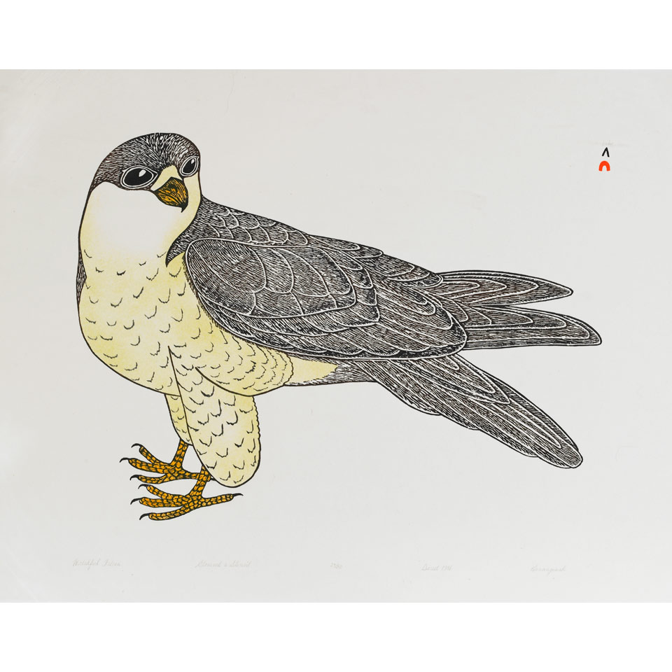 Appraisal: KANANGINAK POOTOOGOOK - E - Cape Dorset WATCHFUL FALCON stonecut