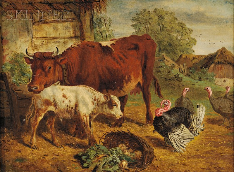 Appraisal: Henry Charles Bryant British - Barnyard with Cows and Turkeys