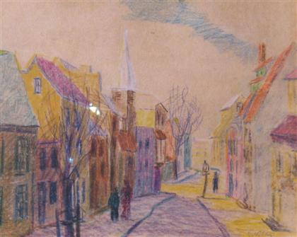 Appraisal: DURAND STREET SCENE Signed bottom right corner 'DURAND ' crayon