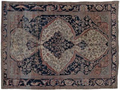 Appraisal: Sarouk rug central medallion with pendants on three lobed ivory