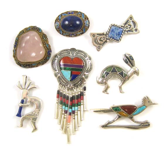 Appraisal: COLLECTION OF SIX BROOCHES AND ONE PENDANT all mounted in