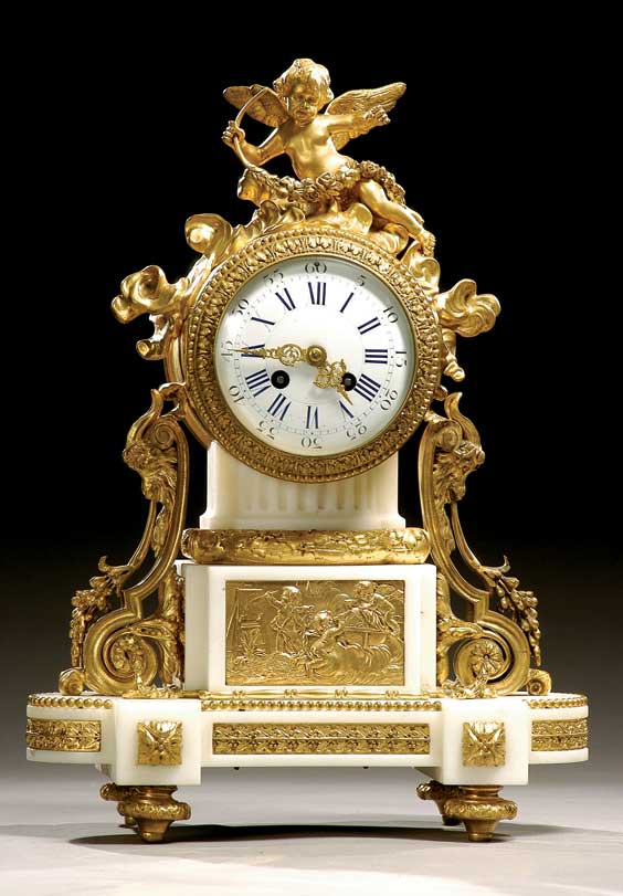 Appraisal: ANTIQUE FRENCH GILT CLOCK Antique French clock of stepped white