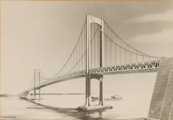 Appraisal: A Gordon Lorimer Delaware Bridge architectural drawing print Signed in