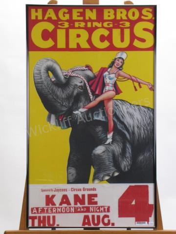 Appraisal: Vintage Hagen Bros Circus Poster Hagen Bros -Ring- Circus depicting