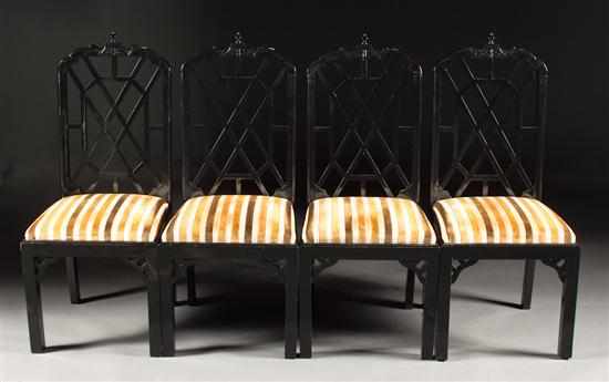 Appraisal: Set of four Chinese Chippendale style ebonized wood side chairs