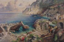 Appraisal: Felice Giordano Italian - Fishing Village Oil on canvas Large