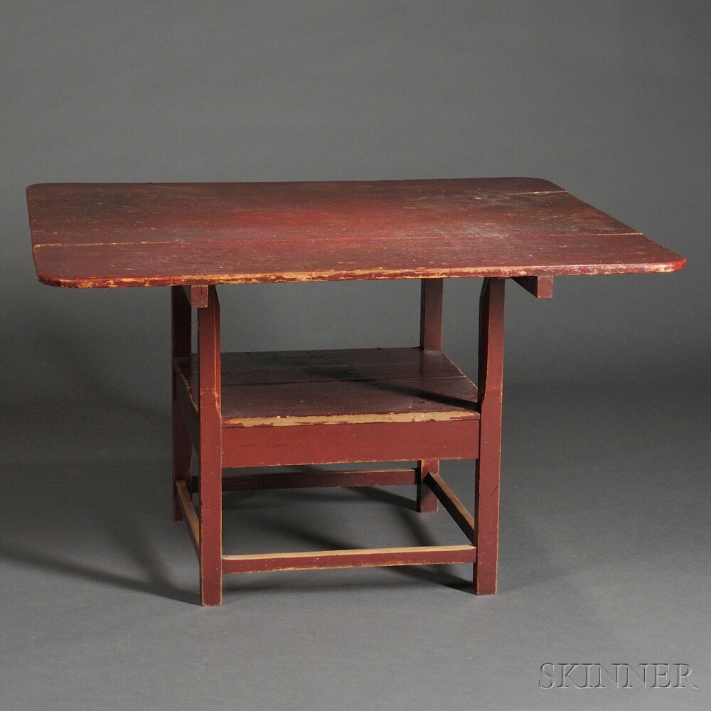 Appraisal: Red-painted Maple and Pine Hutch Table New England early th