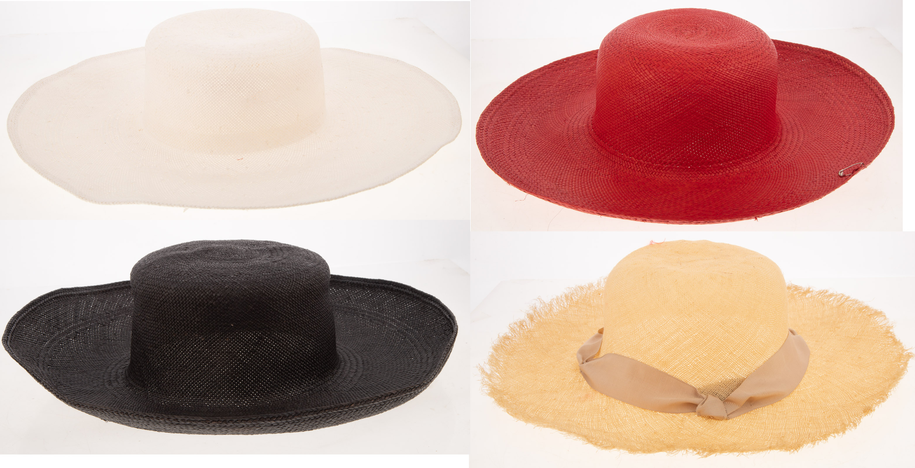 Appraisal: FOUR STRAW HATS including an Yvonne Lafleur New Orleans natural