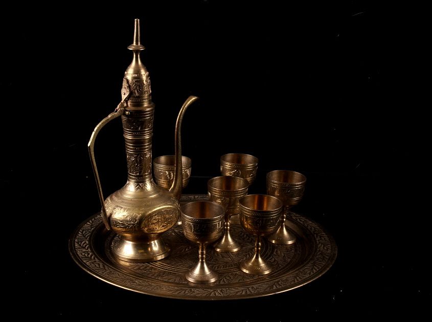 Appraisal: Antique Brass Ceremonial Turkish Tea Set In this lot is