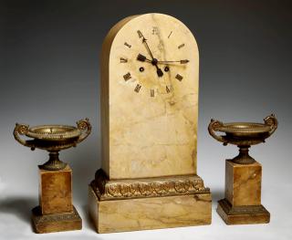 Appraisal: Three Piece Assembled Ocher Marble Clock Set th c the