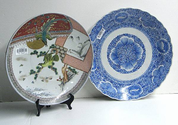 Appraisal: Two porcelain chargers Including an Imari plate decorated with birds