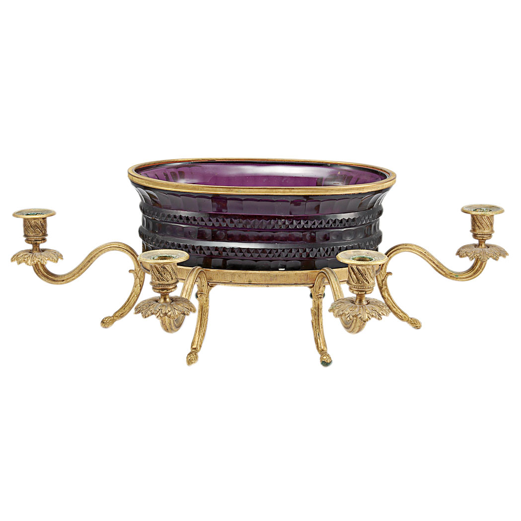 Appraisal: Louis XVI Style Gilt-Bronze and Molded Glass Centerpiece Of oval