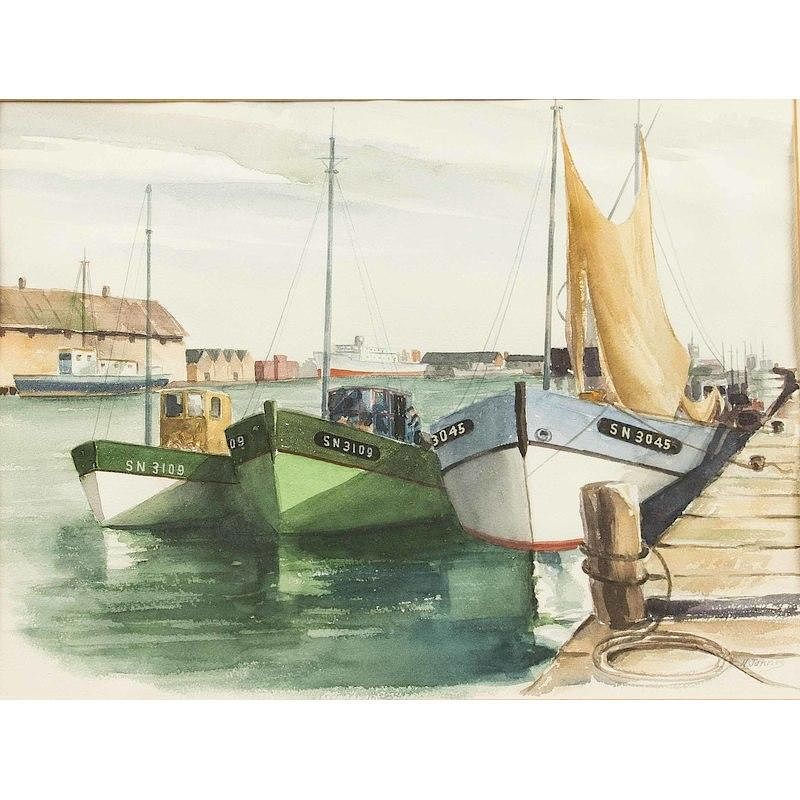 Appraisal: Harbor Scene Watercolor Painting Framed unsigned harbor scene watercolor Sight