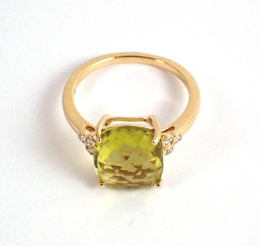 Appraisal: LEMON CITRINE DIAMOND AND FOURTEEN KARAT GOLD RING with three