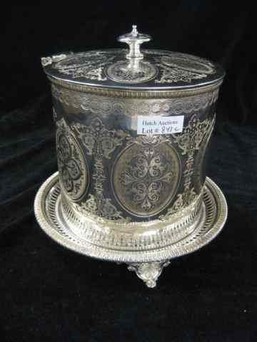 Appraisal: Silverplate Biscuit Box footed hinged top ornate - ''