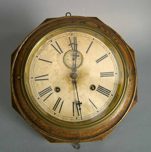 Appraisal: Waterbury inch lever oak gallery clock w