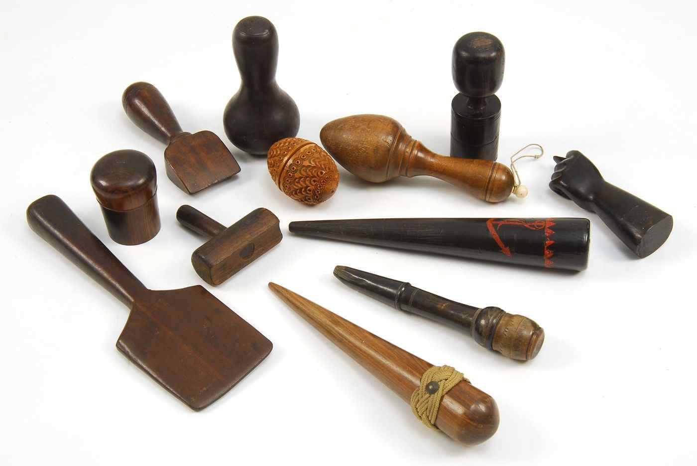 Appraisal: TWELVE UTILITARIAN WOODEN ITEMS th CenturyMost maritime-related Consists of two