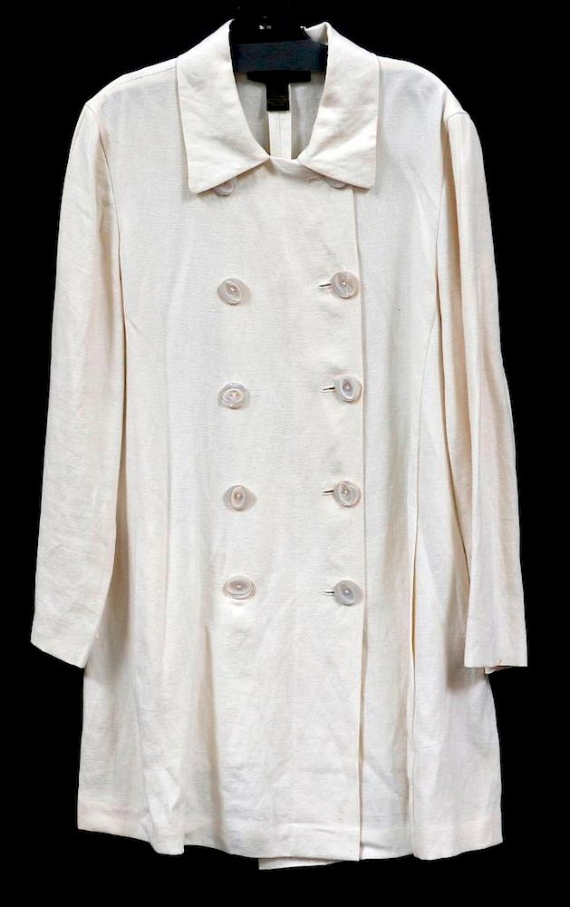 Appraisal: Vintage Donna Karan Ivory Linen Swing Coat Dress Split side