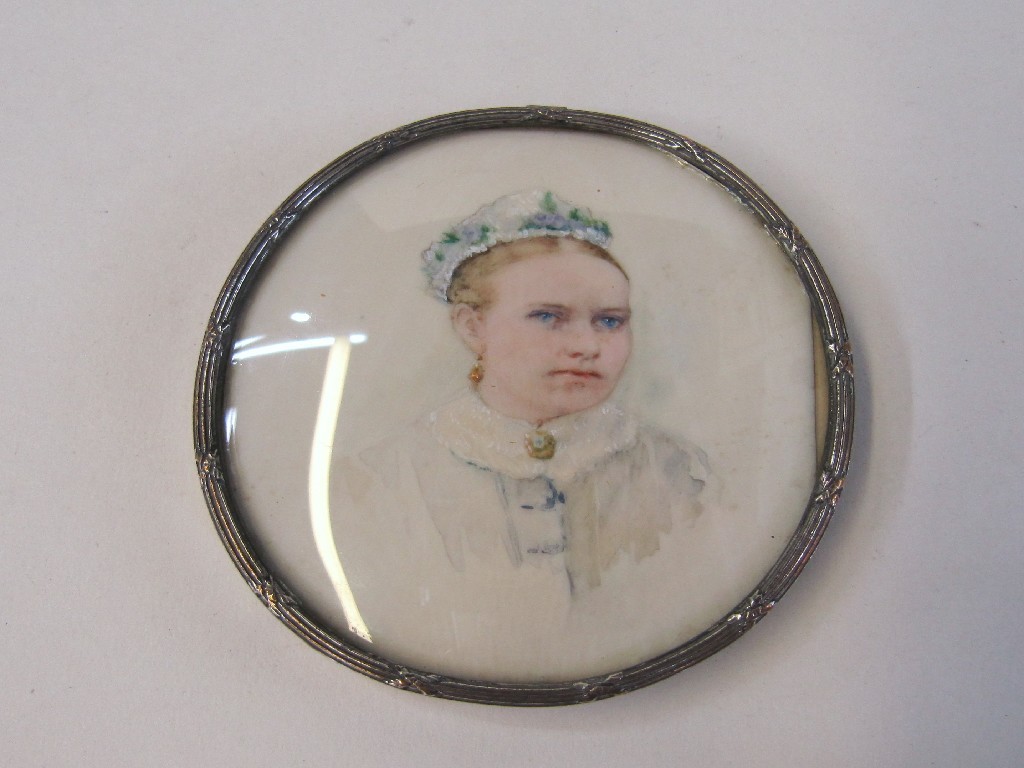 Appraisal: Portrait miniature in white metal frame