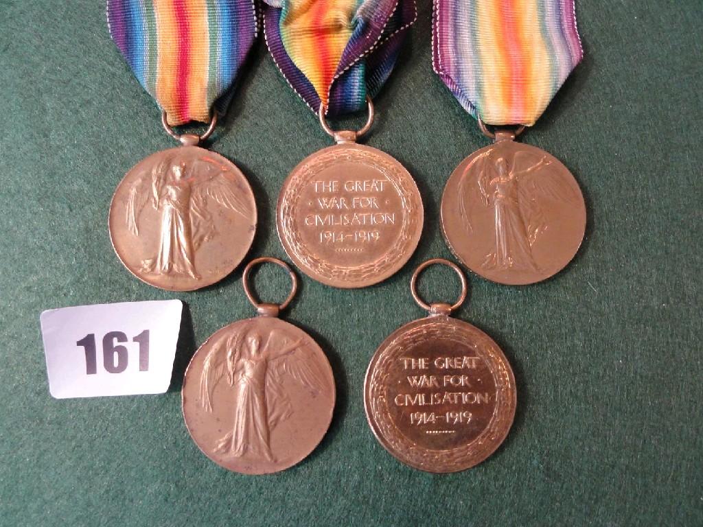 Appraisal: Five World War I Victory medals awarded to GS Private