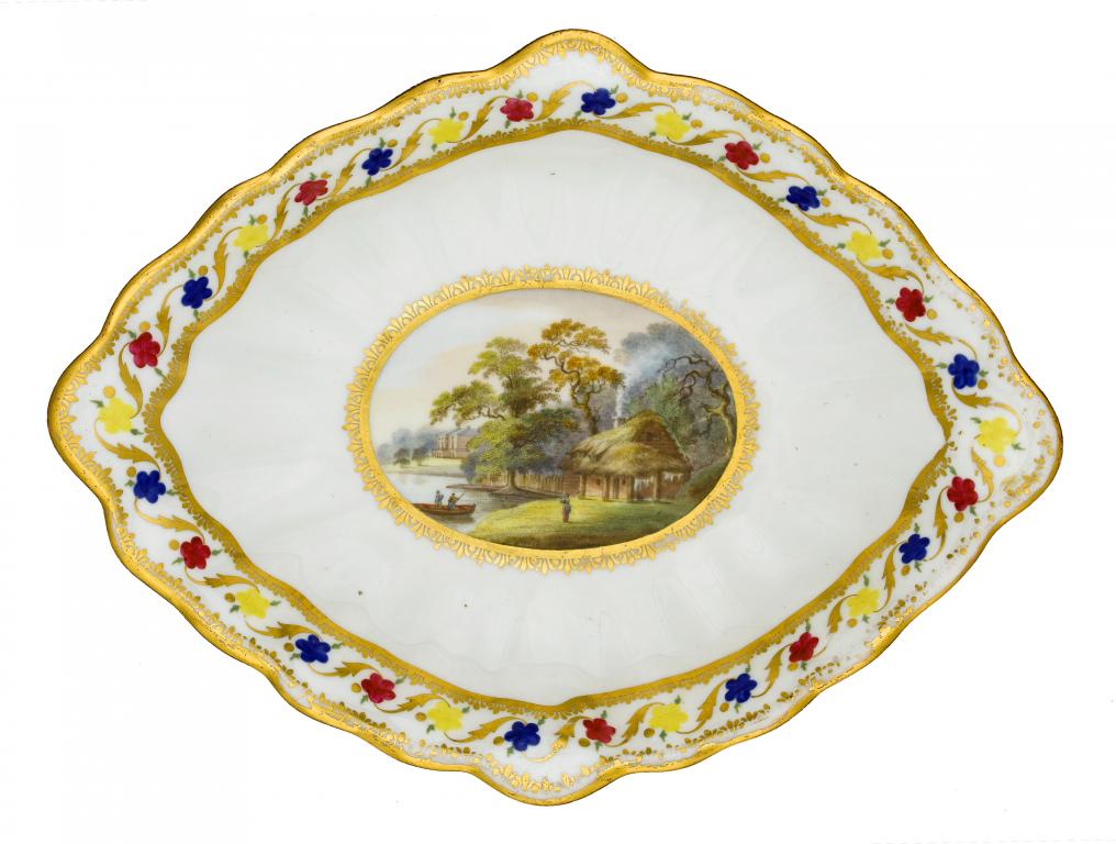 Appraisal: A DERBY FLUTED LOZENGE SHAPED DESSERT DISH painted probably by