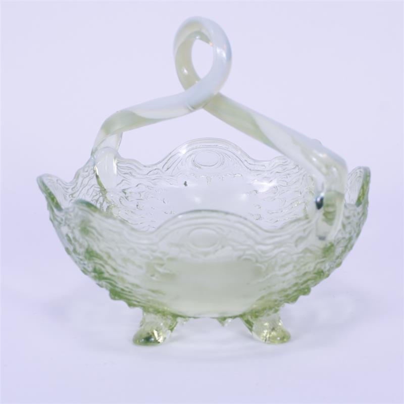 Appraisal: Jefferson Glass Canary Opalescent Large Footed Basket Old Man Winter