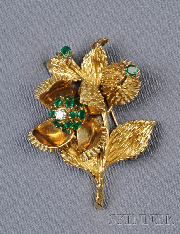 Appraisal: kt Gold and Gem-set Flower Brooch Tiffany Co the naturalistic