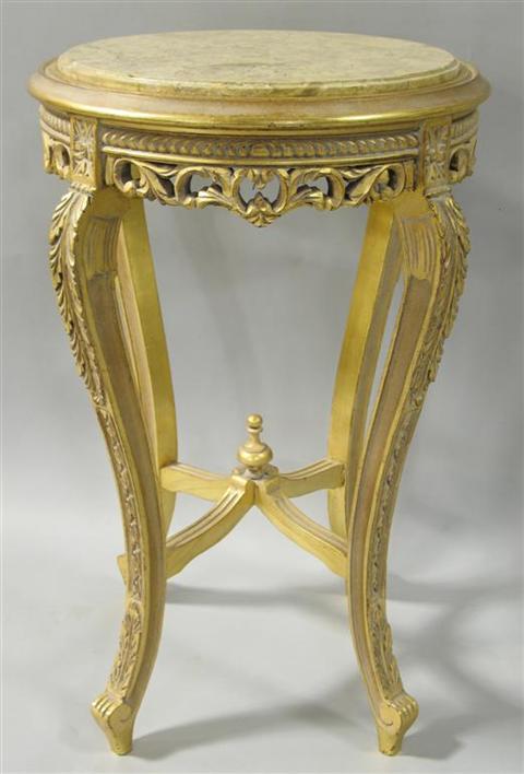 Appraisal: LOUIS XV STYLE GILTWOOD AND MARBLE TOP SIDE TABLE th